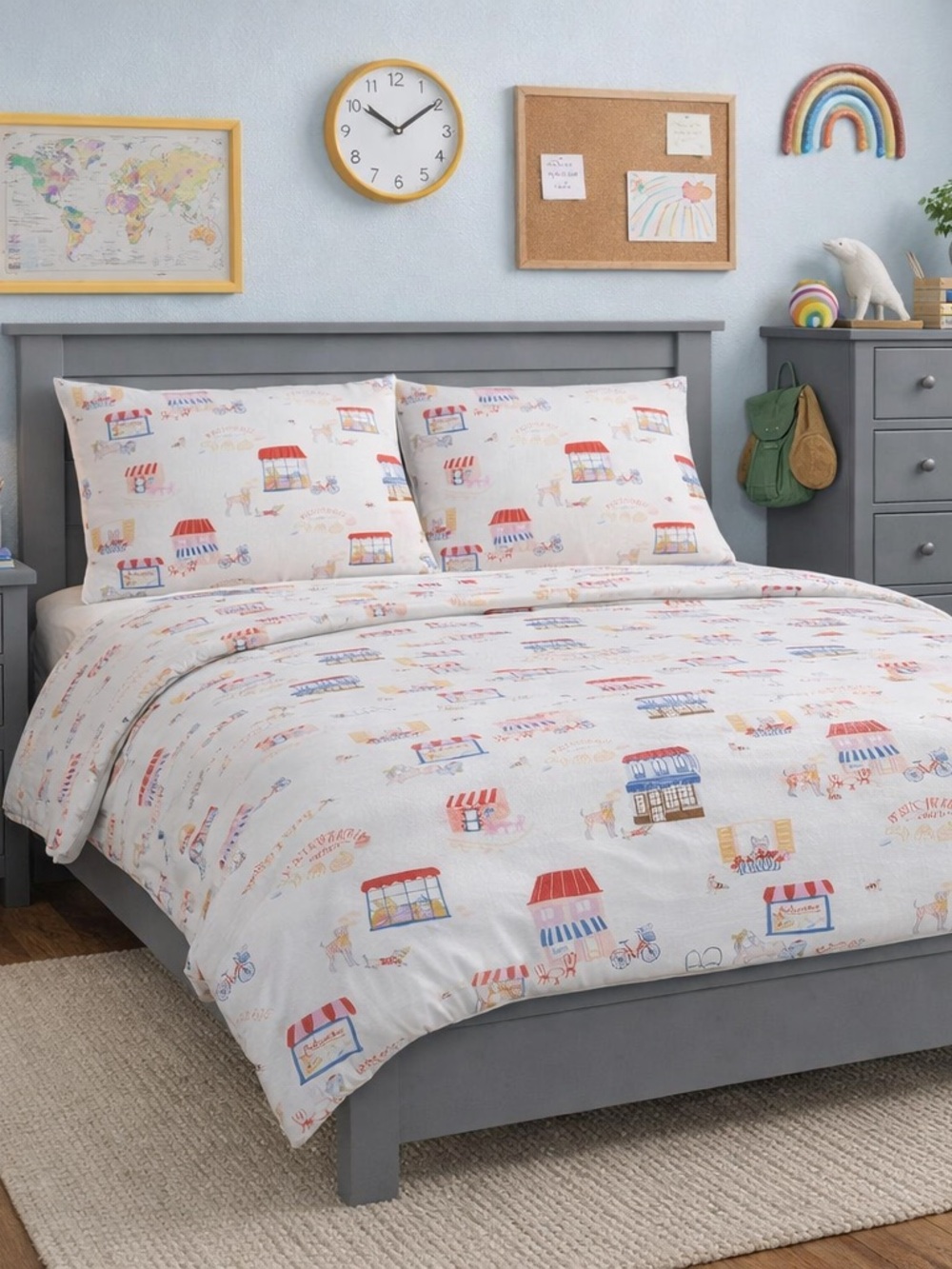 Pillowfort Patisserie Pets Full Cotton Sheet Set - White with Multicolor Print
